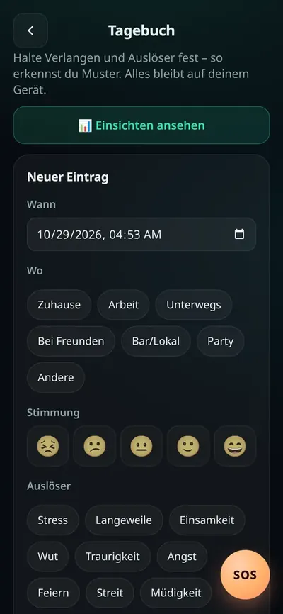 Formular für einen Tagebucheintrag