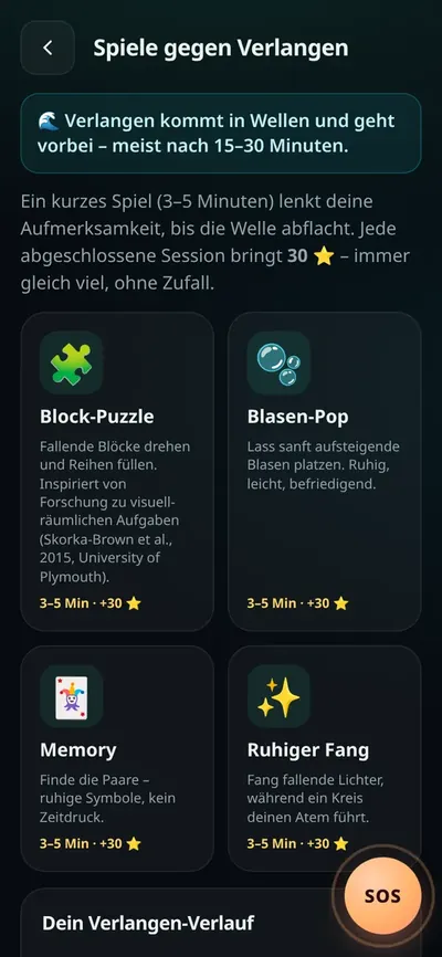 Liste mit vier ruhigen Spielen gegen Verlangen